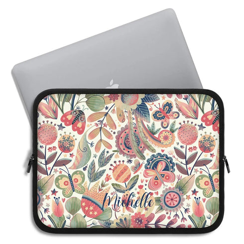 Floral Butterflies Custom Name Laptop Sleeve